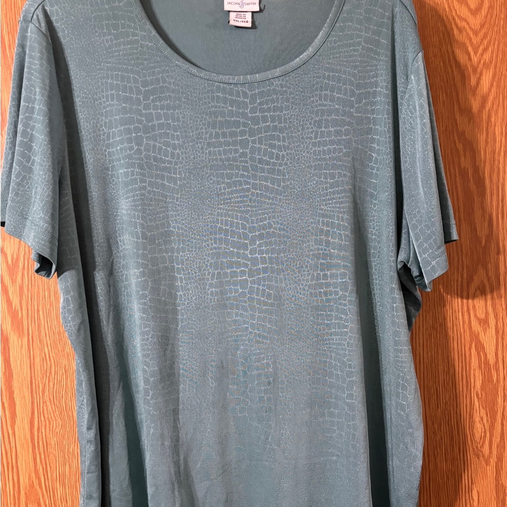 Jaclyn Smith Women's Crocodile Pattern Short Sleeve Top - Teal